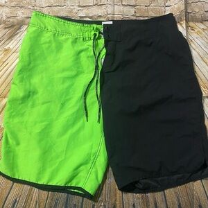 Surfmentality Black Neon Green Color Block Unlined Swim Board Shorts